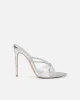 Meriel Silver Snake Effect Stiletto Mules sold by Simmi London