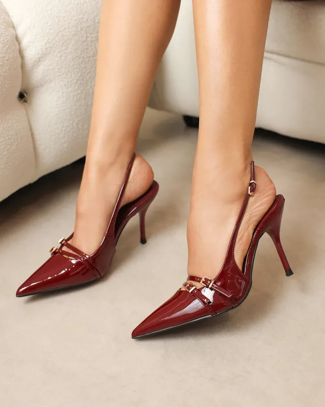 Marika dark red patent buckle detail slingback courts sold by Simmi London