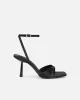 Ebba black satin heeled sandals sold by Simmi London
