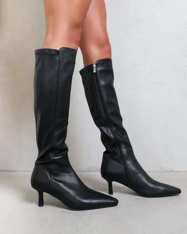 Hart Black Stretch Knee Boots made by Simmi London