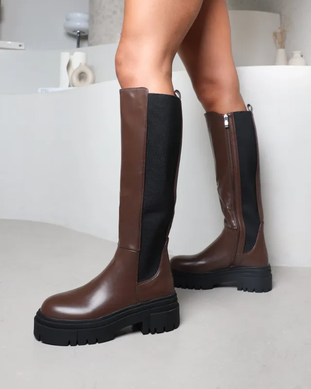 Bernard Brown Chunky Knee Boots sold by Simmi London