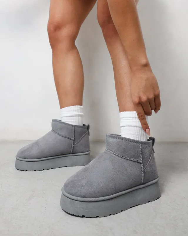 Cori Grey Faux Suede Flatform Boots made by Simmi London