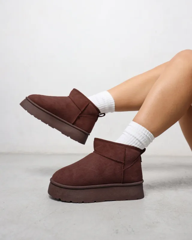 Cori Chocolate Faux Suede Flatform Boots sold by Simmi London