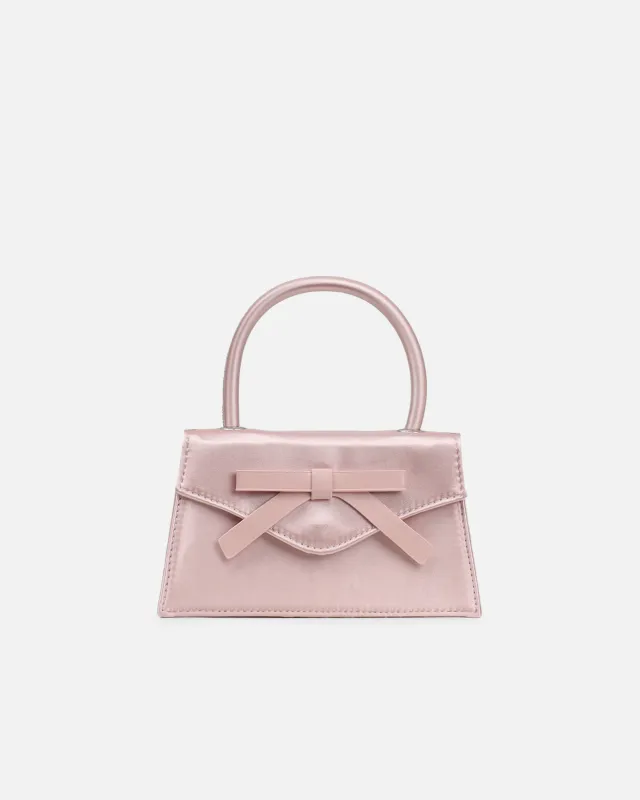 Caressa Pink Satin Bow Detail Top handle Bag made by Simmi London