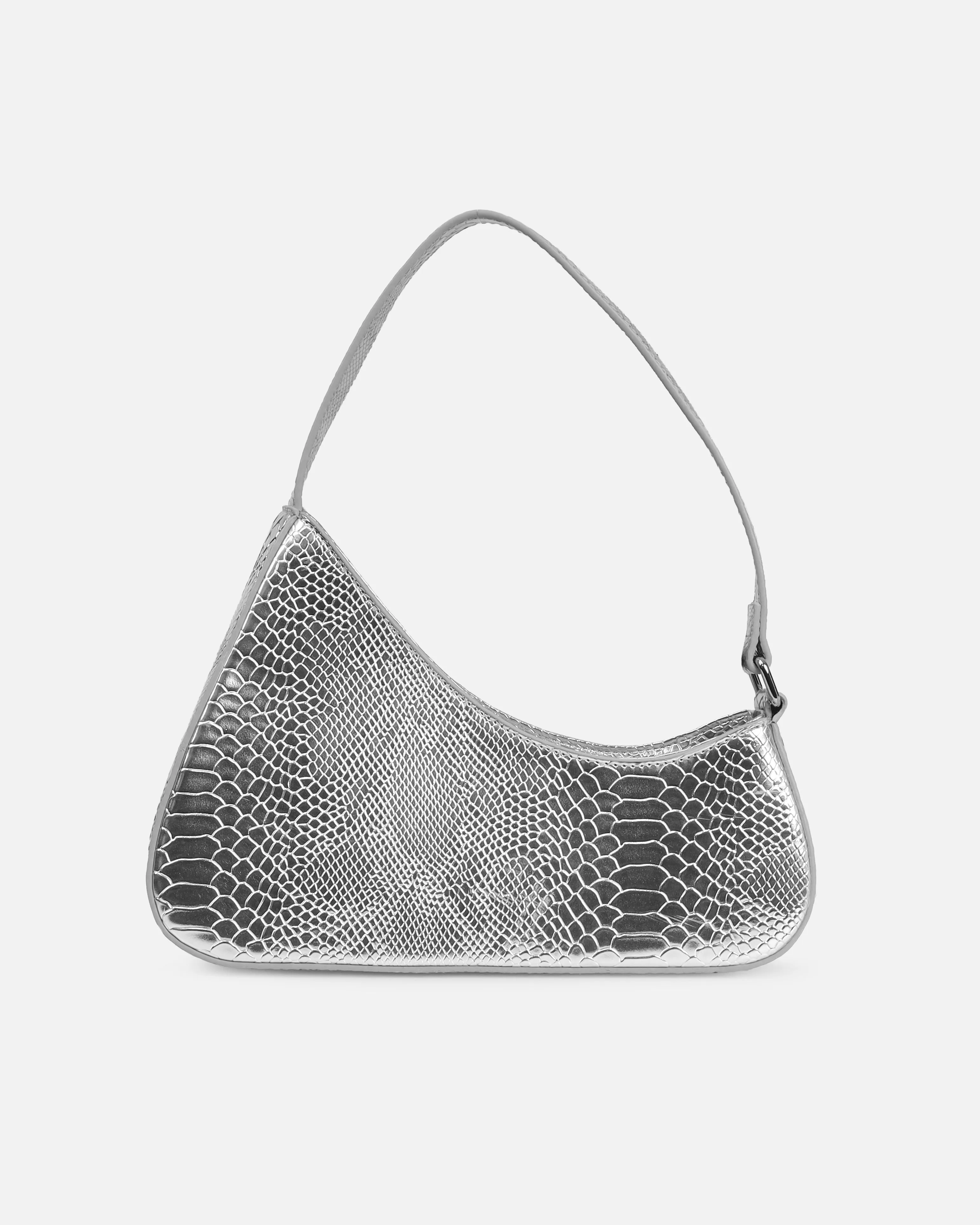 Cinzia Silver Snake Effect Shoulder Bag sold by Simmi London