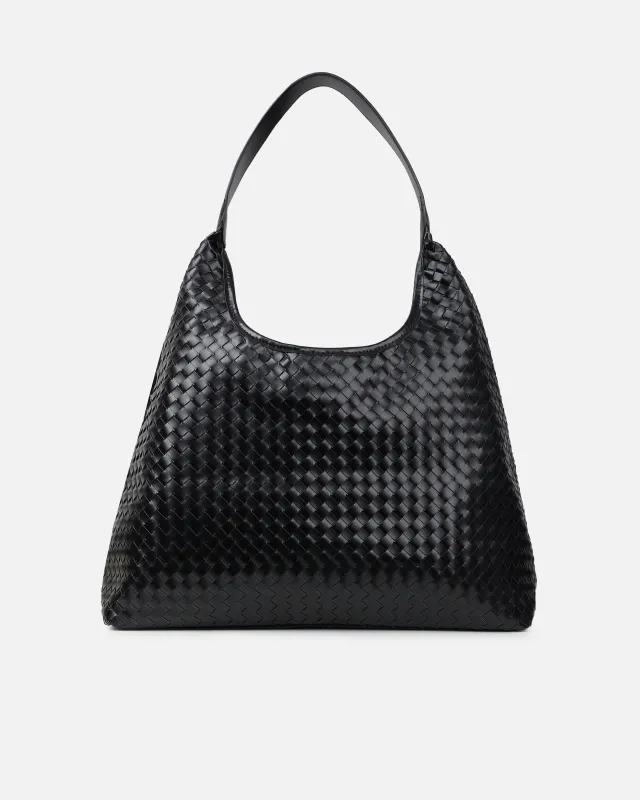 Caria Large Black Woven Shoulder Bag sold by Simmi London