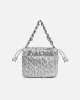 Amanza Silver Mini Chain Bucket Bag sold by Simmi London