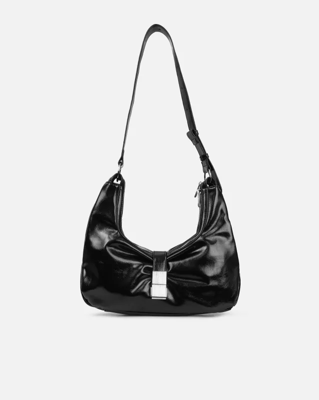 Asher Black Buckle Detail Shoulder Bag sold by Simmi London
