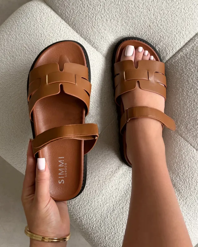 Adelle Tan Chunky Footbed Slides sold by Simmi London
