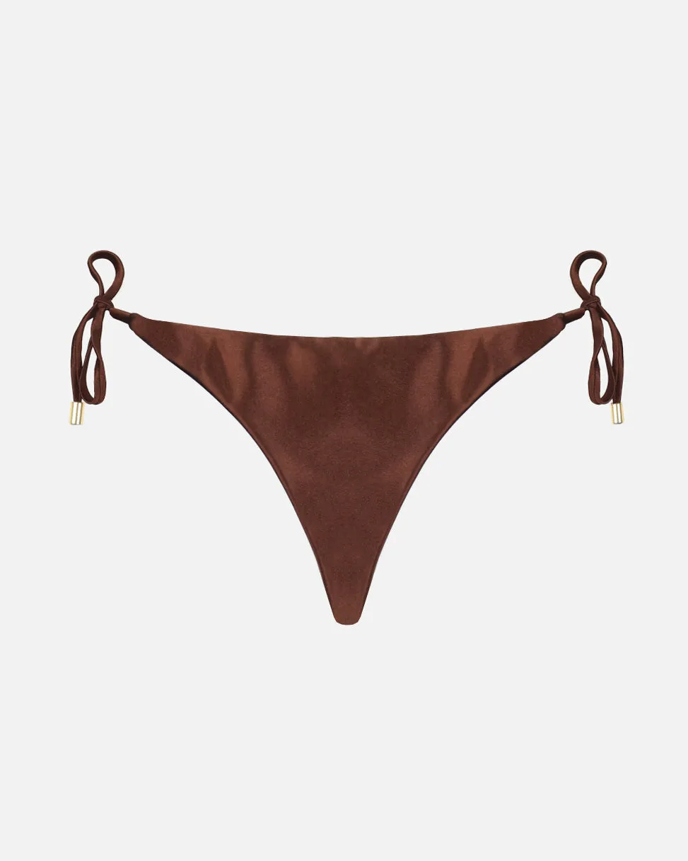 Alor Chocolate Satin Tie Waist Bikini Bottoms sold by Simmi London product image thumbnail 4