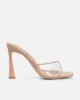 Daisha Nude Patent Clear Heeled Sandals sold by Simmi London