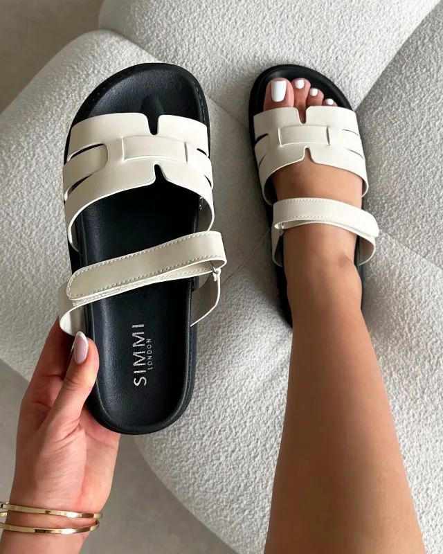 Adelle Ecru Box Chunky Footbed Slides sold by Simmi London