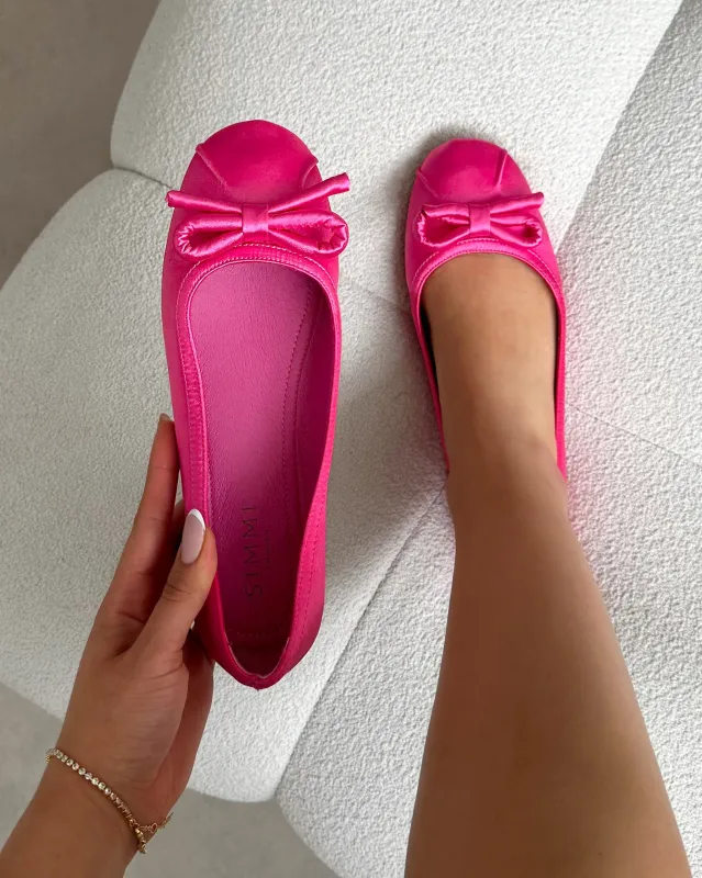 Romanne Fuchsia Pink Satin Ballet Flats sold by Simmi London