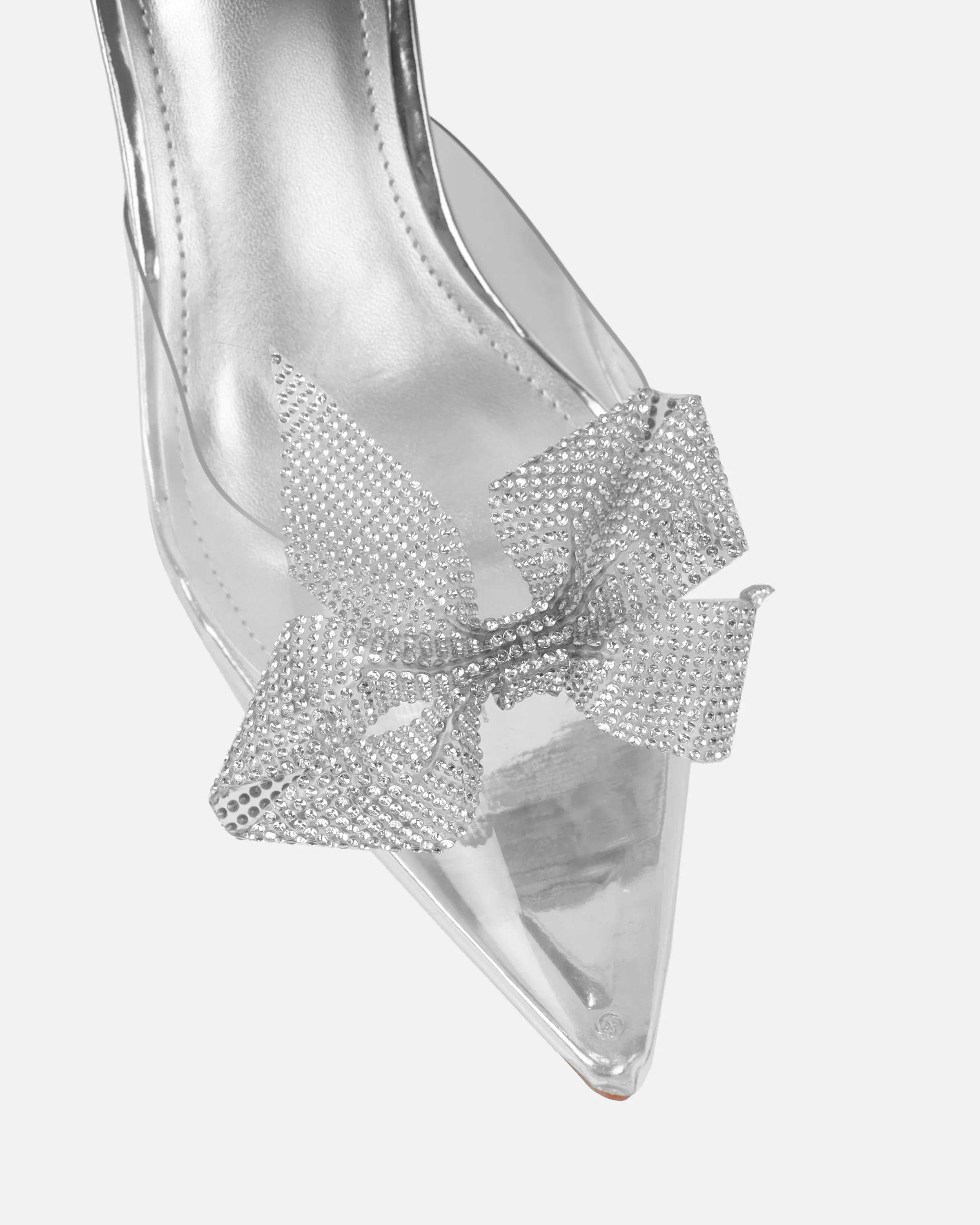 Alorah Clear Silver Mirror Diamante Bow Trim Sling Back Court Shoes sold by Simmi London product image thumbnail 4