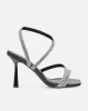 Maella Black Faux Snake Diamante Heeled Sandals sold by Simmi London