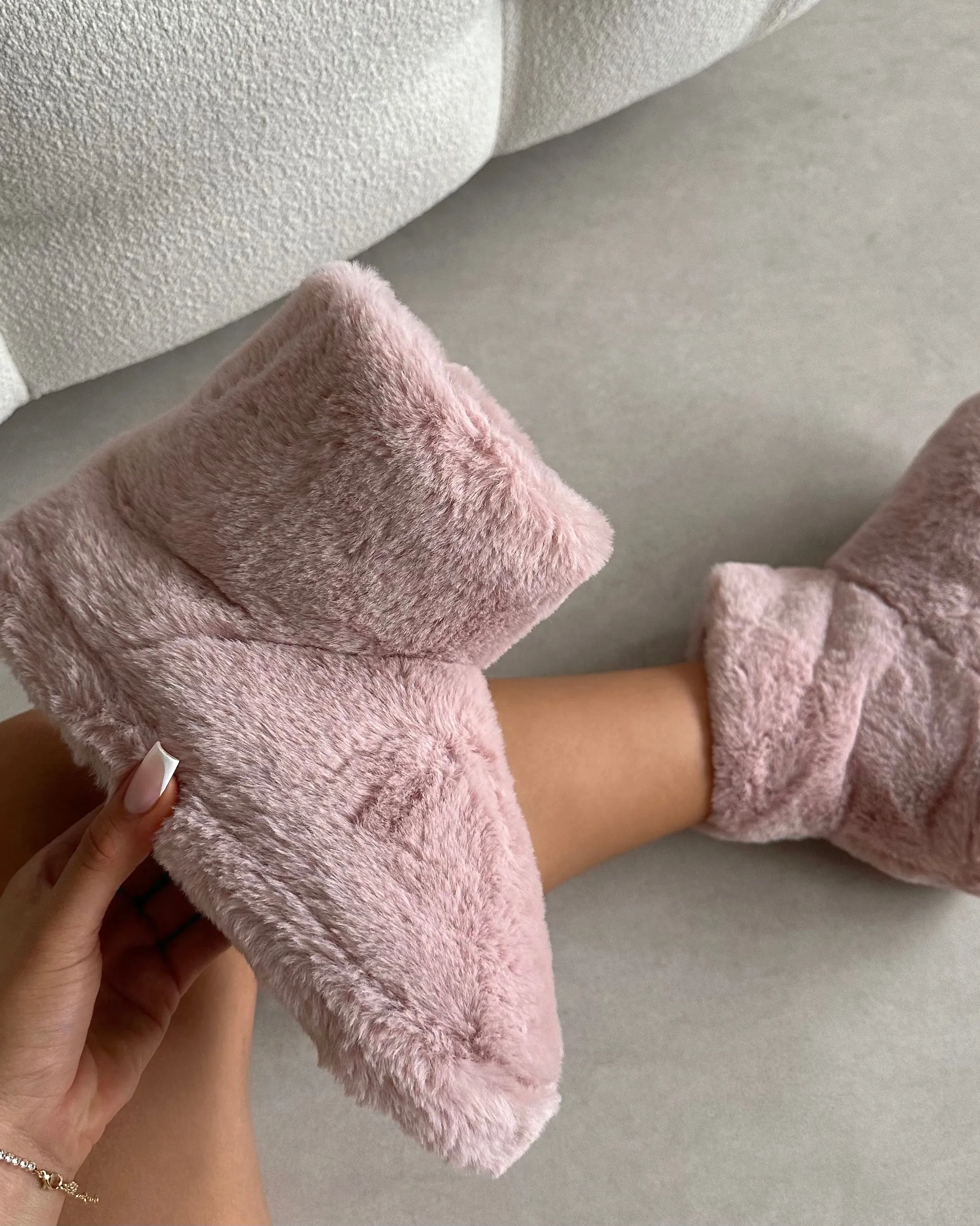 Comfy Blush Fluffy Slipper Boots sold by Simmi London