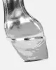Apple Silver Mirror Flared Heeled Sandals sold by Simmi London