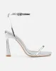 Apple Silver Mirror Flared Heeled Sandals sold by Simmi London