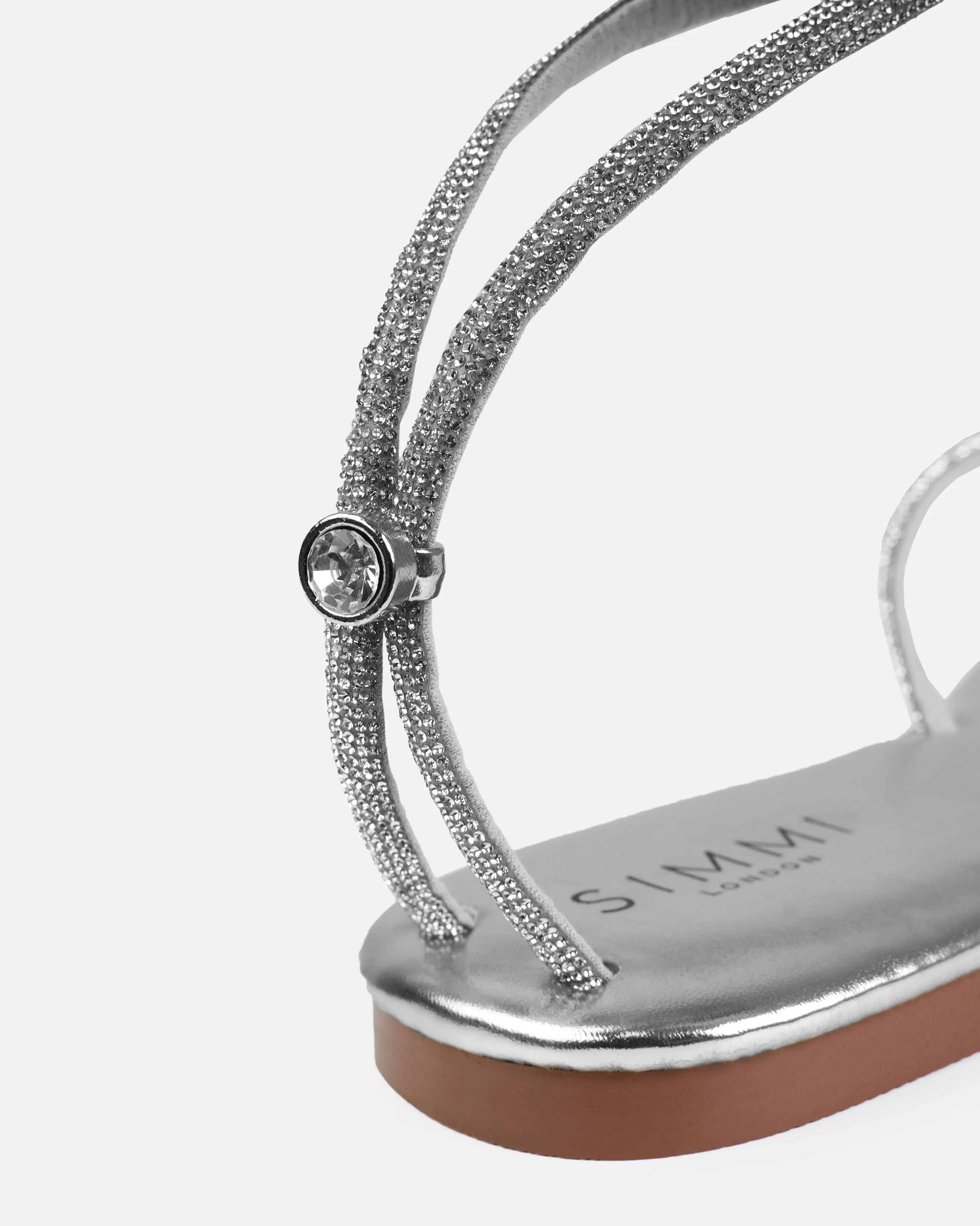 Elio Silver Diamante Toe Thong Toggle Flat Sandals sold by Simmi London product image thumbnail 3