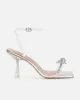 Diamond Silver Clear Diamante Bow Mid Heels sold by Simmi London