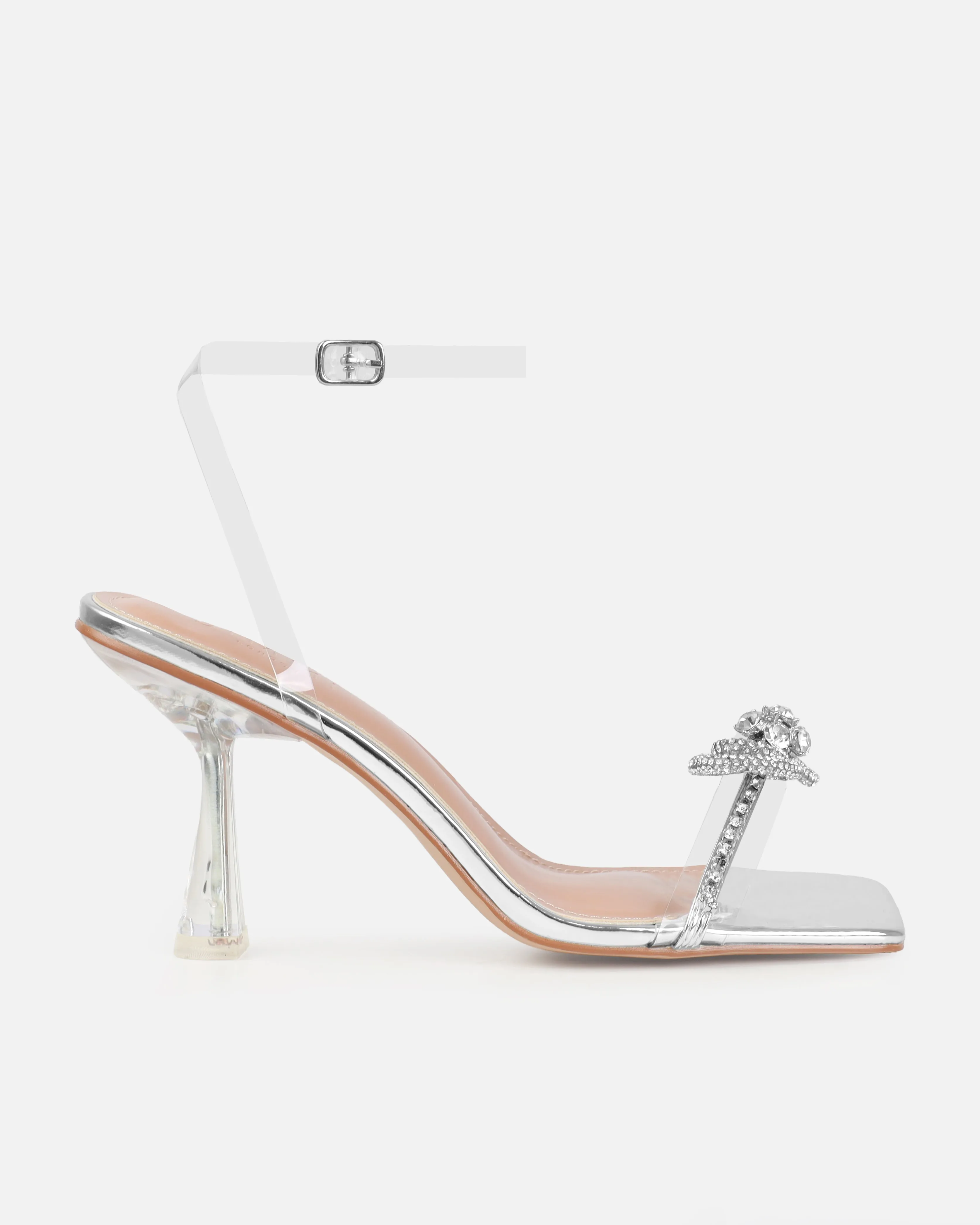 Diamond Silver Clear Diamante Bow Mid Heels sold by Simmi London product image thumbnail 2