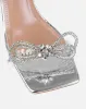 Diamond Silver Clear Diamante Bow Mid Heels sold by Simmi London