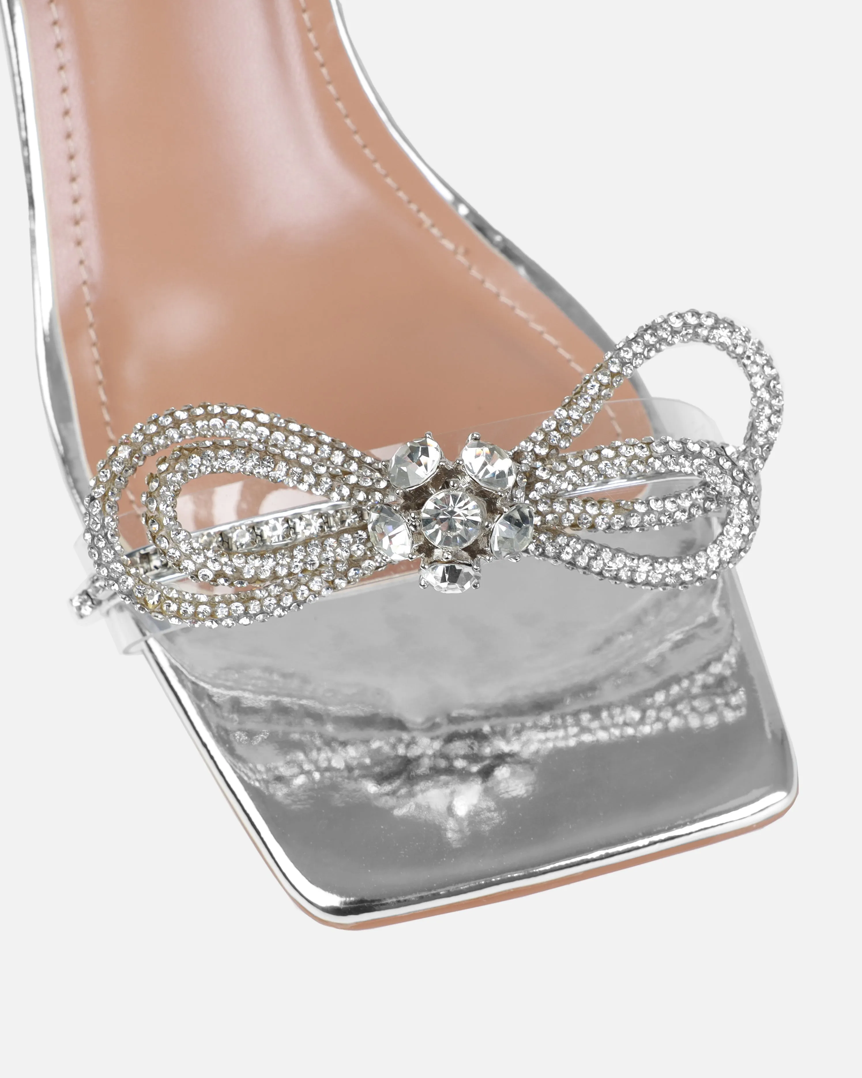 Diamond Silver Clear Diamante Bow Mid Heels sold by Simmi London product image thumbnail 4