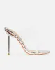 Deja Wide Silver Clear Strappy Diamante Heeled Mules sold by Simmi London