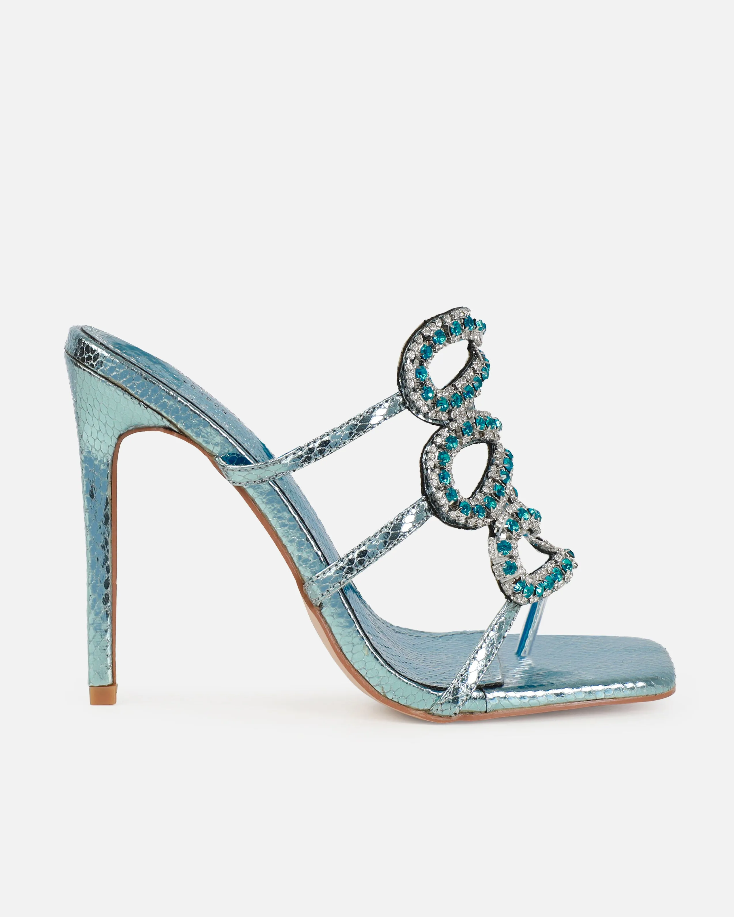 Scorpius Blue Metallic Diamante Snake Stiletto Heeled Sandals sold by Simmi London product image thumbnail 2