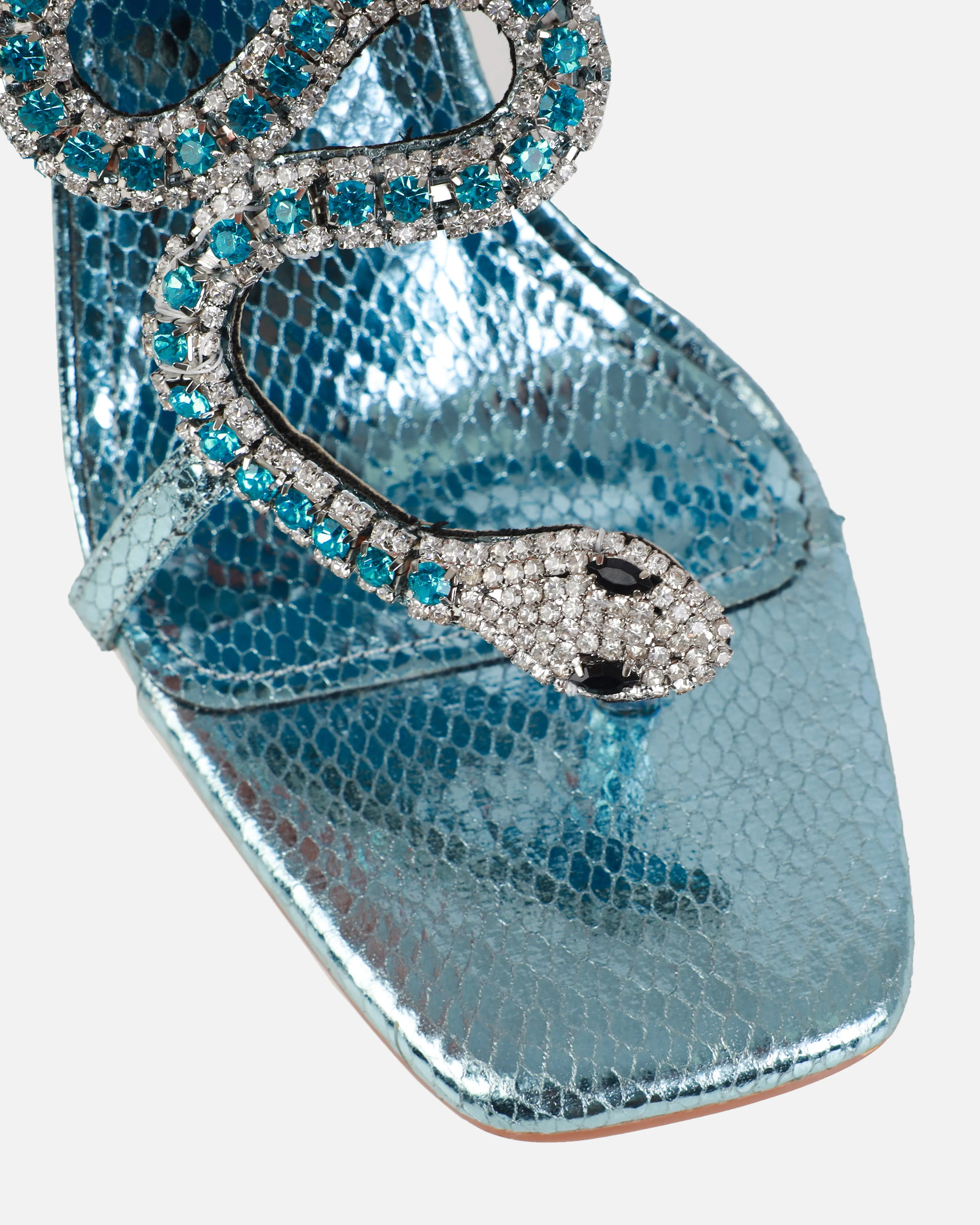 Scorpius Blue Metallic Diamante Snake Stiletto Heeled Sandals sold by Simmi London product image thumbnail 4