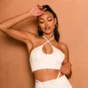 Luna White Halterneck Crop Top sold by Simmi London