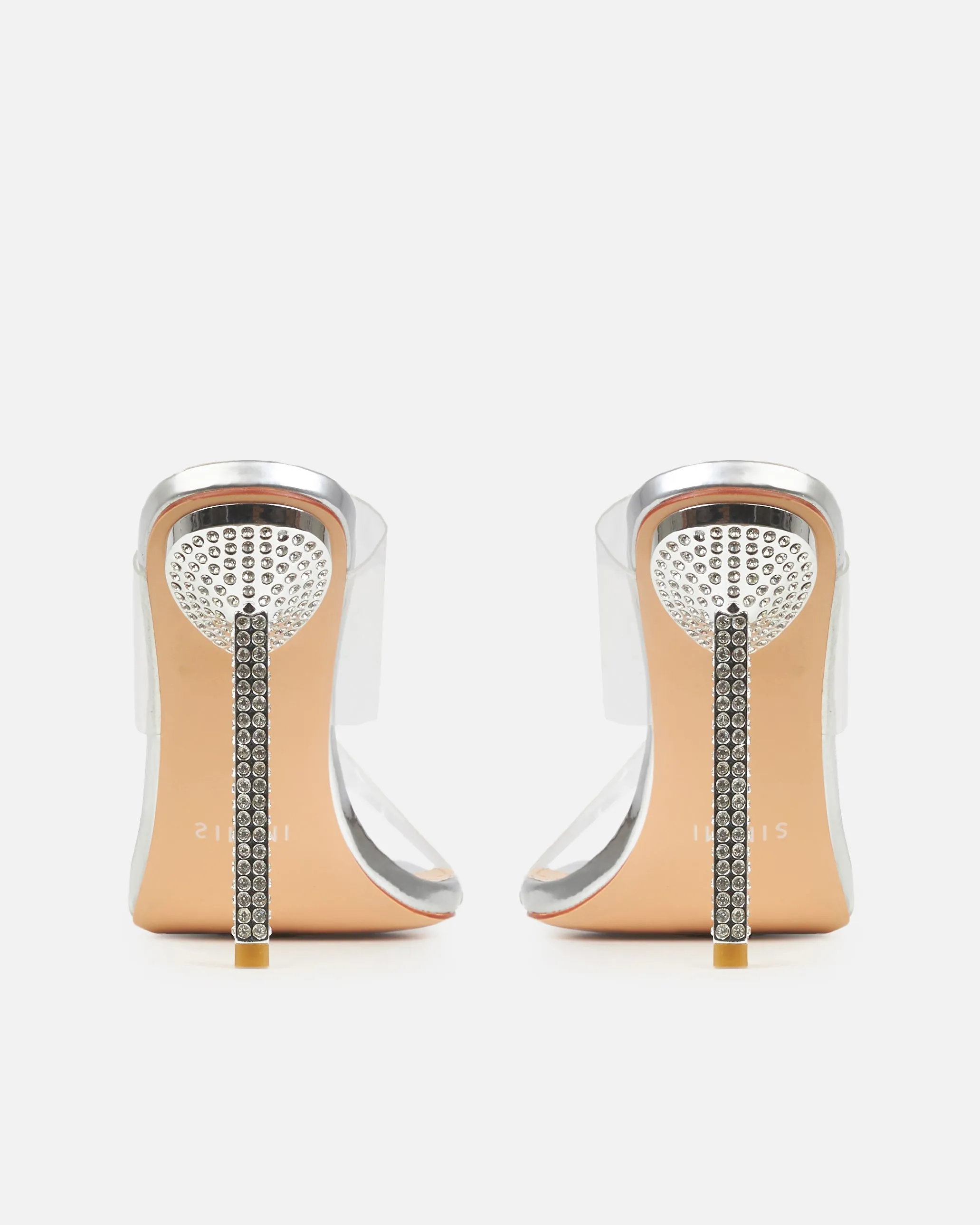 Deja Wide Silver Clear Strappy Diamante Heels sold by Simmi London product image thumbnail 3