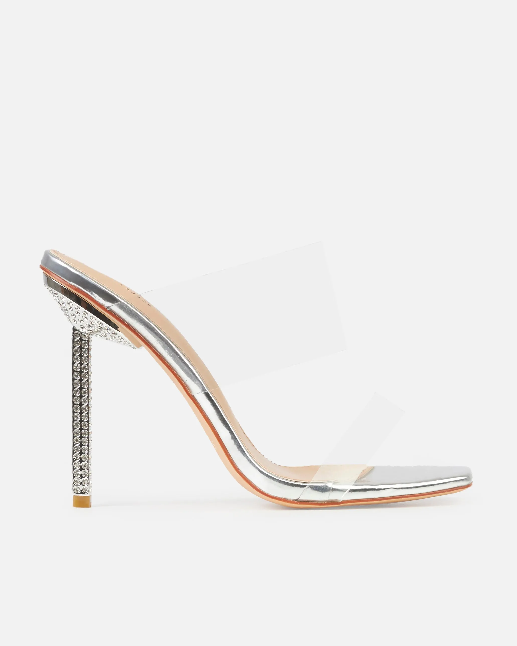 Deja Wide Silver Clear Strappy Diamante Heels sold by Simmi London product image thumbnail 2