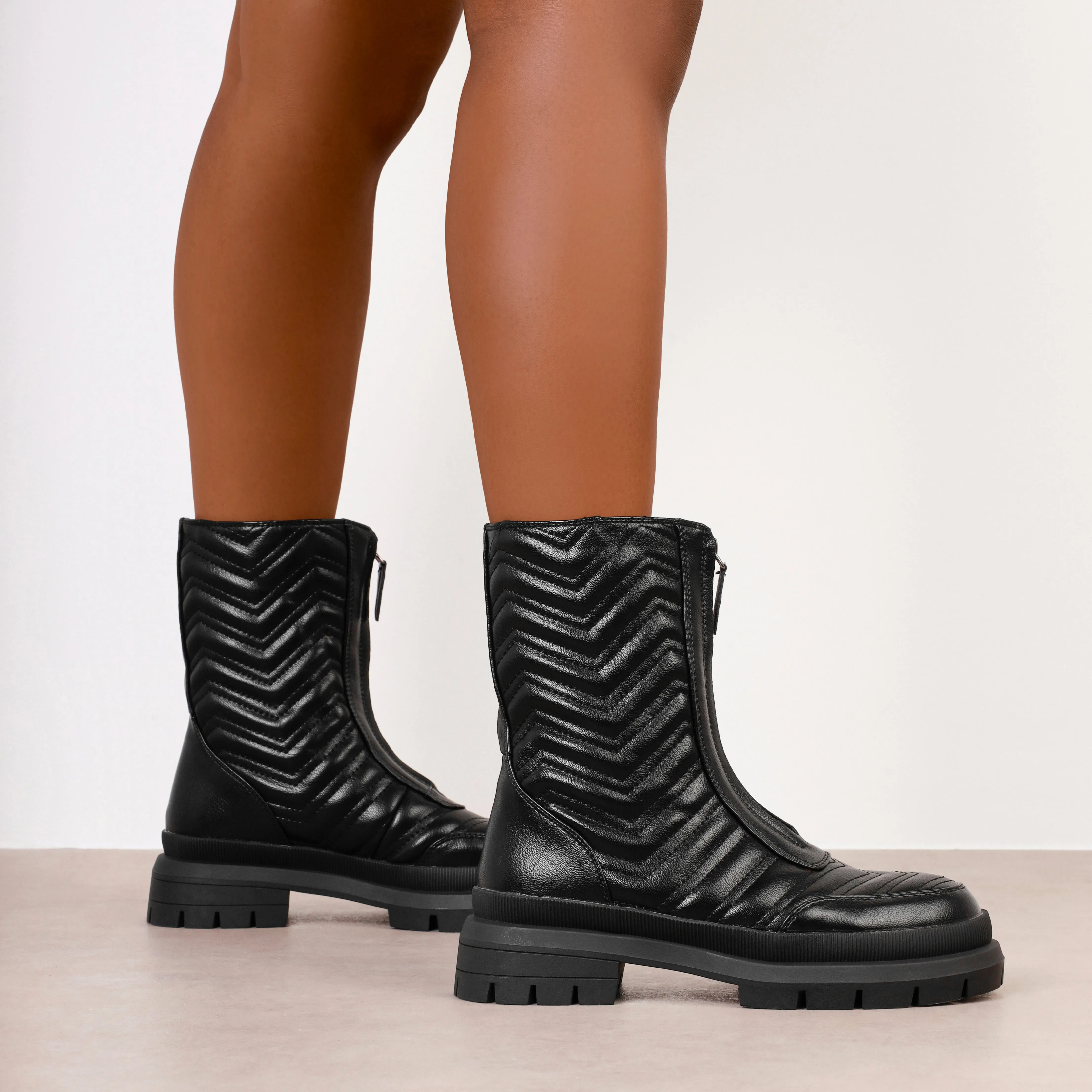 Martinez Black Textured Zip Front Chunky Ankle Boots sold by Simmi London product image thumbnail 2