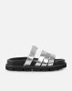 Adelle Silver Chunky Velcro Strap Flat Sandals sold by Simmi London