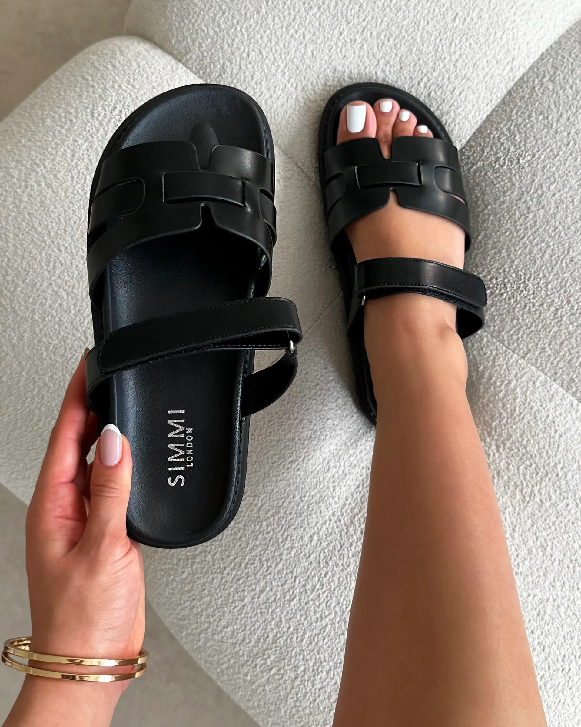 Adelle Black Chunky Strap Footbed Slides sold by Simmi London