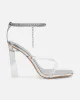 Faiith Clear Silver Metallic Diamante Anklet Heeled Sandals sold by Simmi London