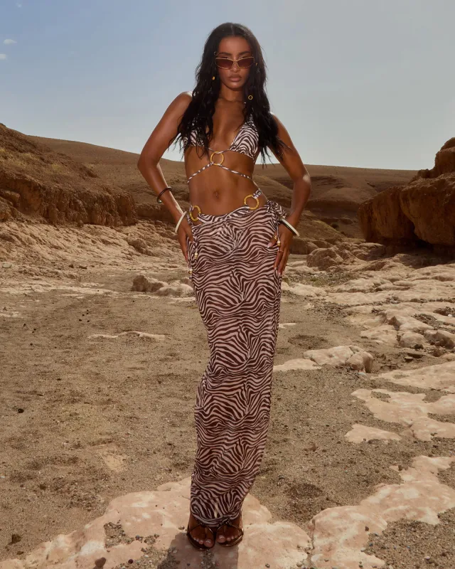 Milha Zebra Print Mesh Maxi Skirt sold by Simmi London