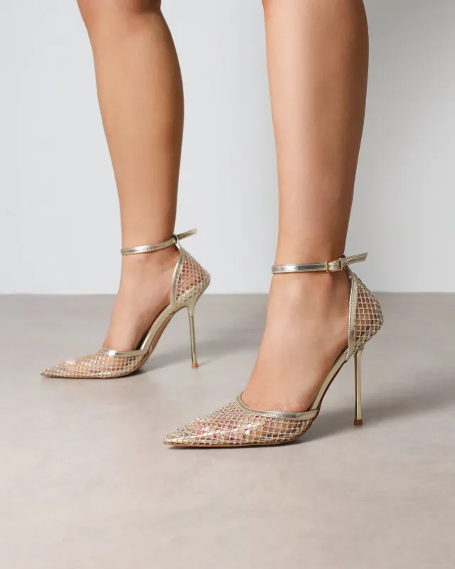 Manni Gold Mesh Diamante Heels sold by Simmi London