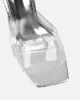 Maylee Clear Silver Faux Snake Metallic Mules sold by Simmi London
