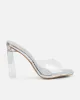 Maylee Clear Silver Faux Snake Metallic Mules sold by Simmi London