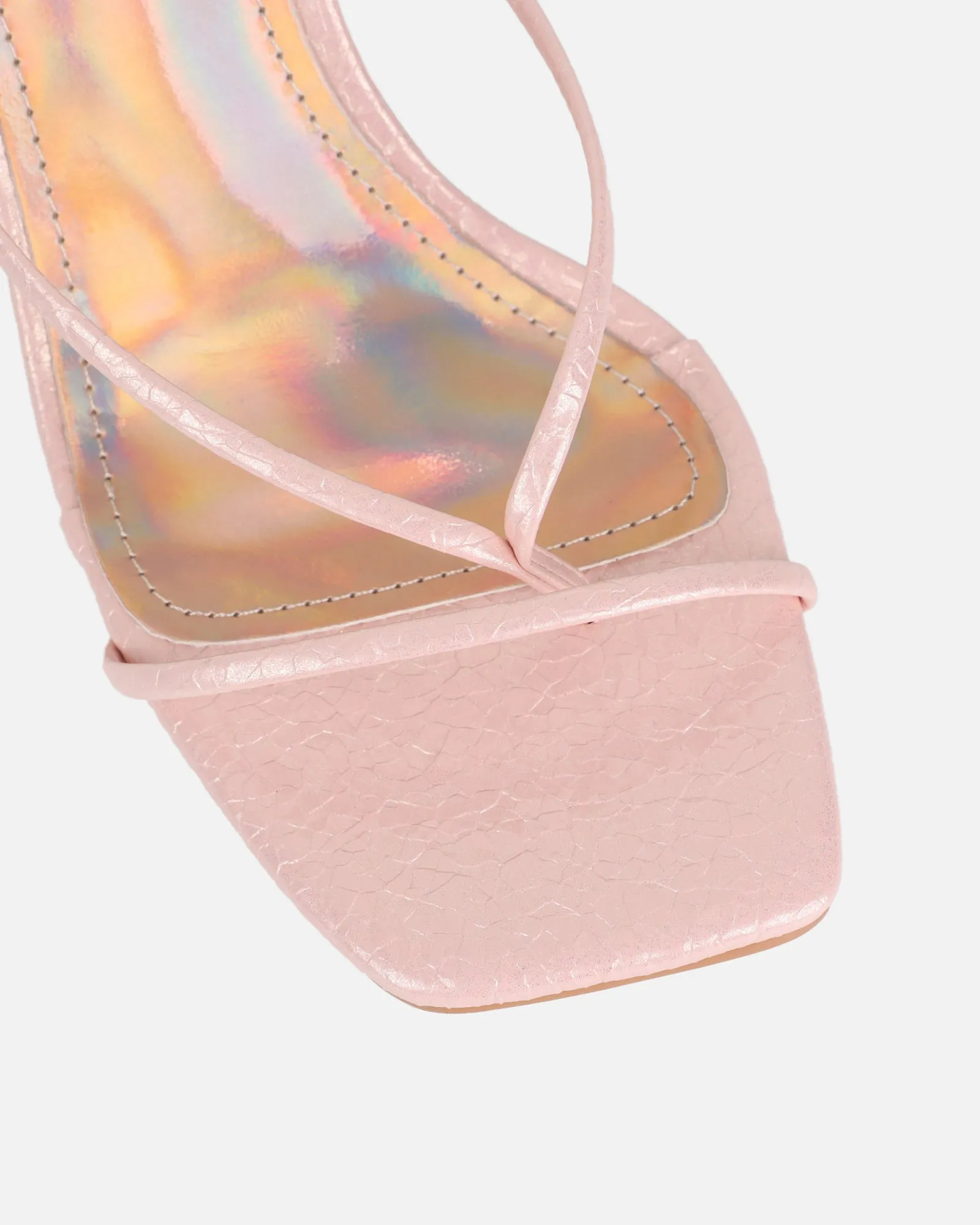 Pixar Pink Metallic Tie Up Heeled Sandals sold by Simmi London product image thumbnail 4