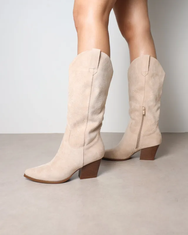Carter Beige Western Cowboy Boots sold by Simmi London