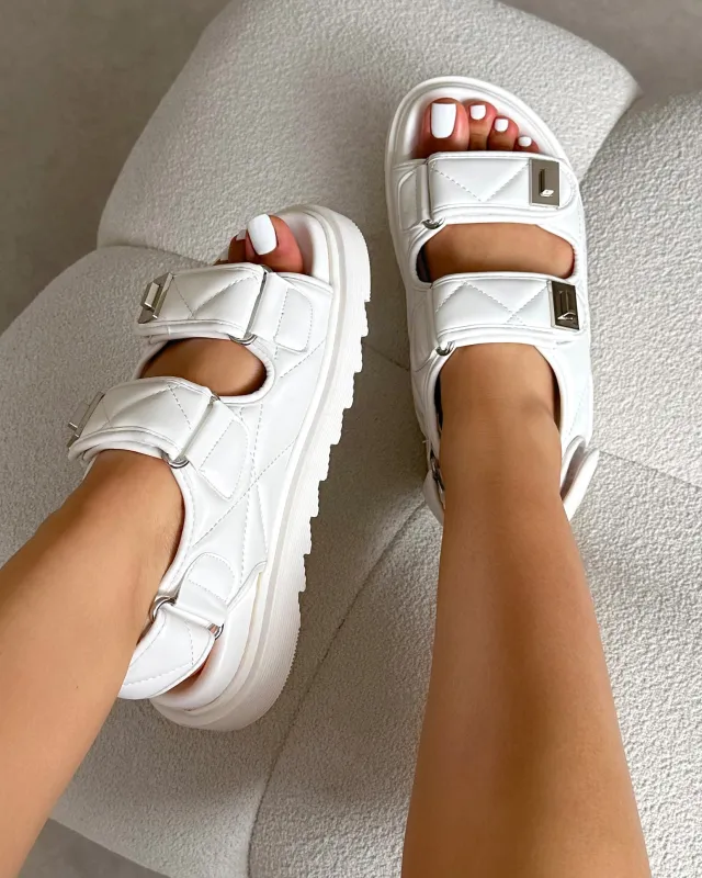 Eboni White Chunky Flat Sandals sold by Simmi London