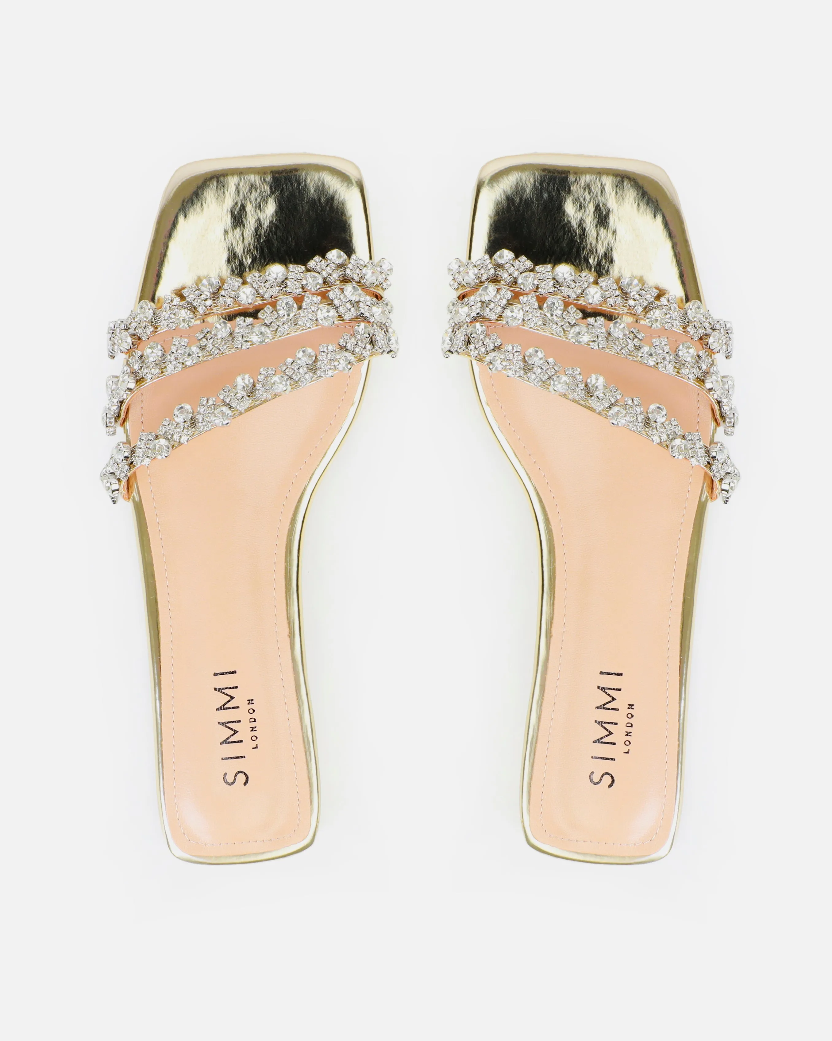 Capri Wide Fit Gold Mirror Diamante Flat Sandals sold by Simmi London product image thumbnail 3