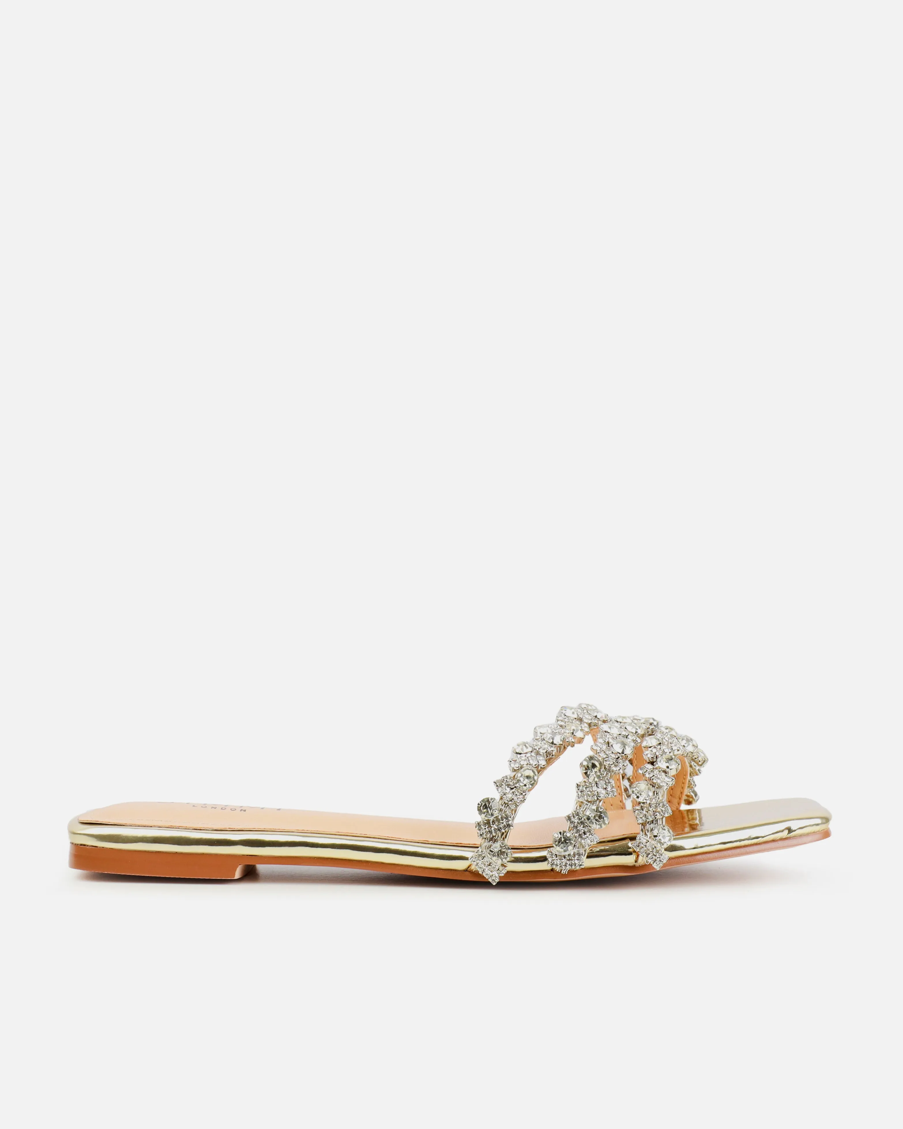 Capri Wide Fit Gold Mirror Diamante Flat Sandals sold by Simmi London product image thumbnail 2