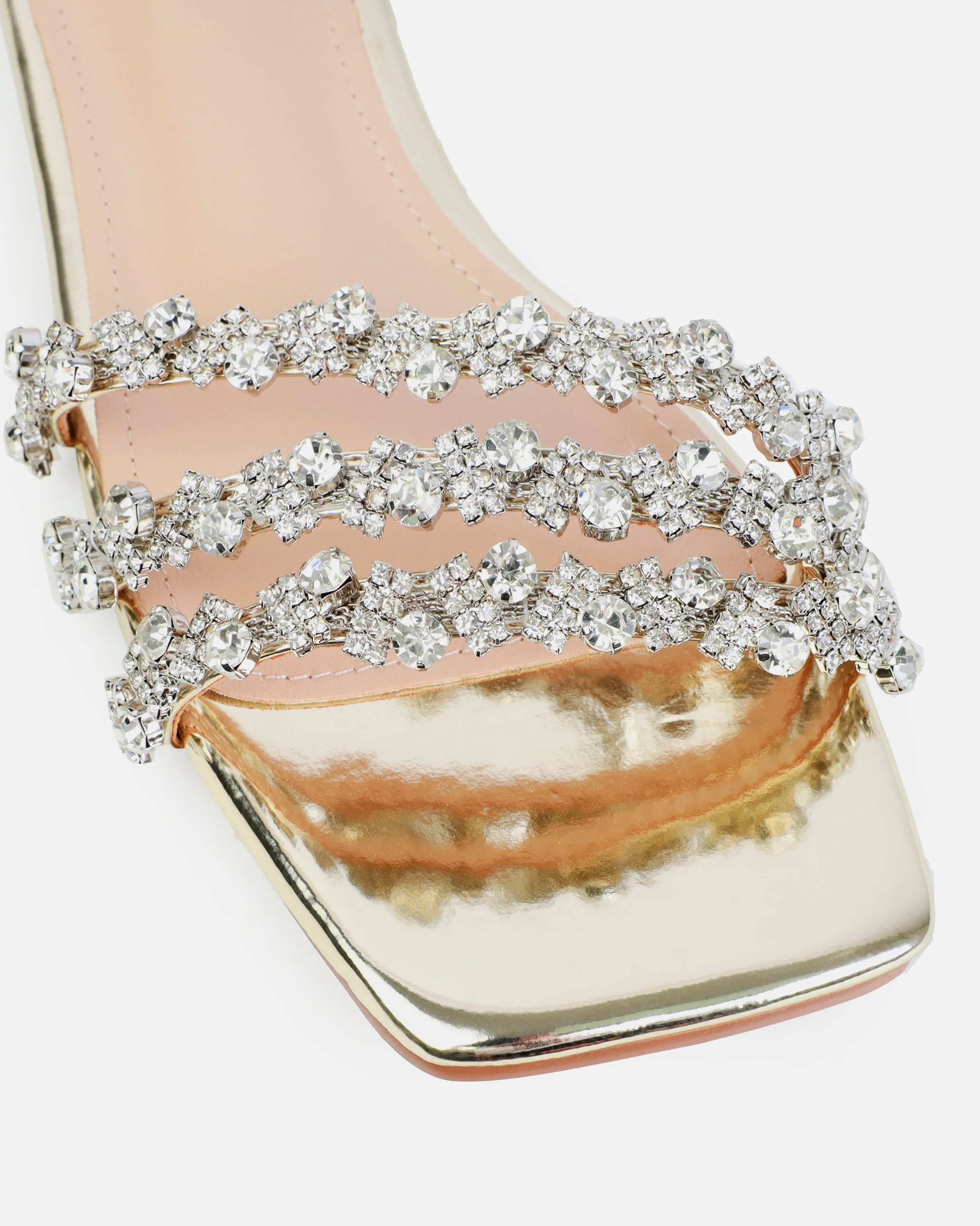 Capri Wide Fit Gold Mirror Diamante Flat Sandals sold by Simmi London product image thumbnail 4