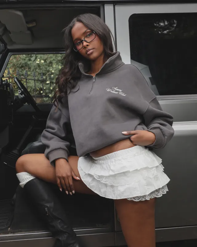 Ames Simmi Studios Half Zip Slogan Sweatshirt in Slate sold by Simmi London