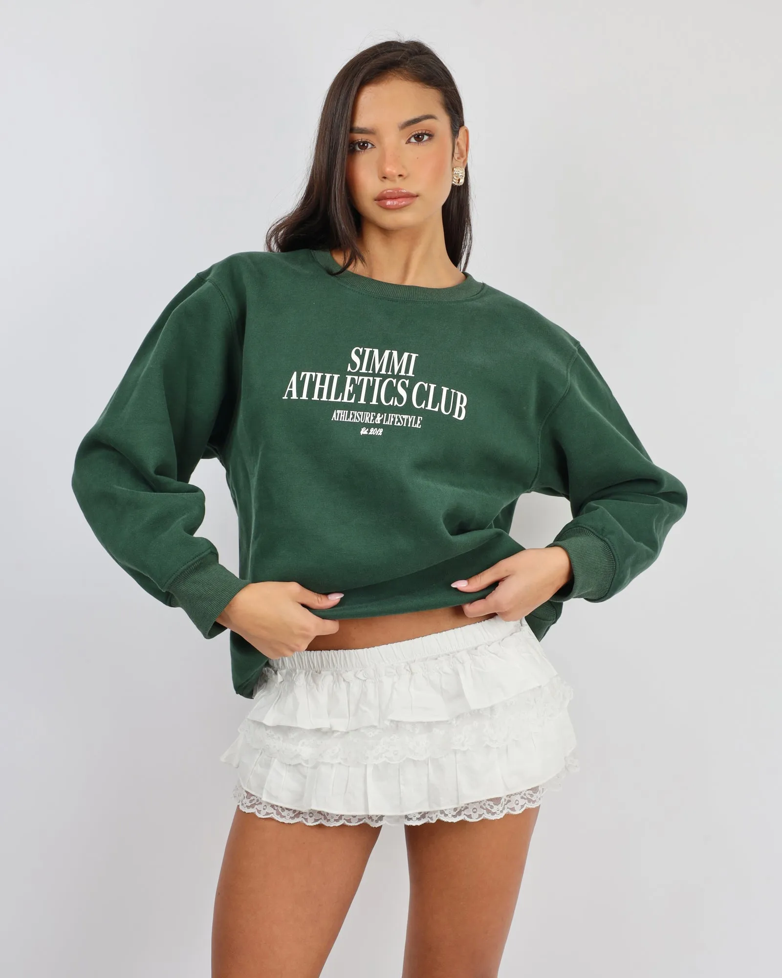 Ashby Simmi Studios Athletics Sweatshirt in Pine Green sold by Simmi London