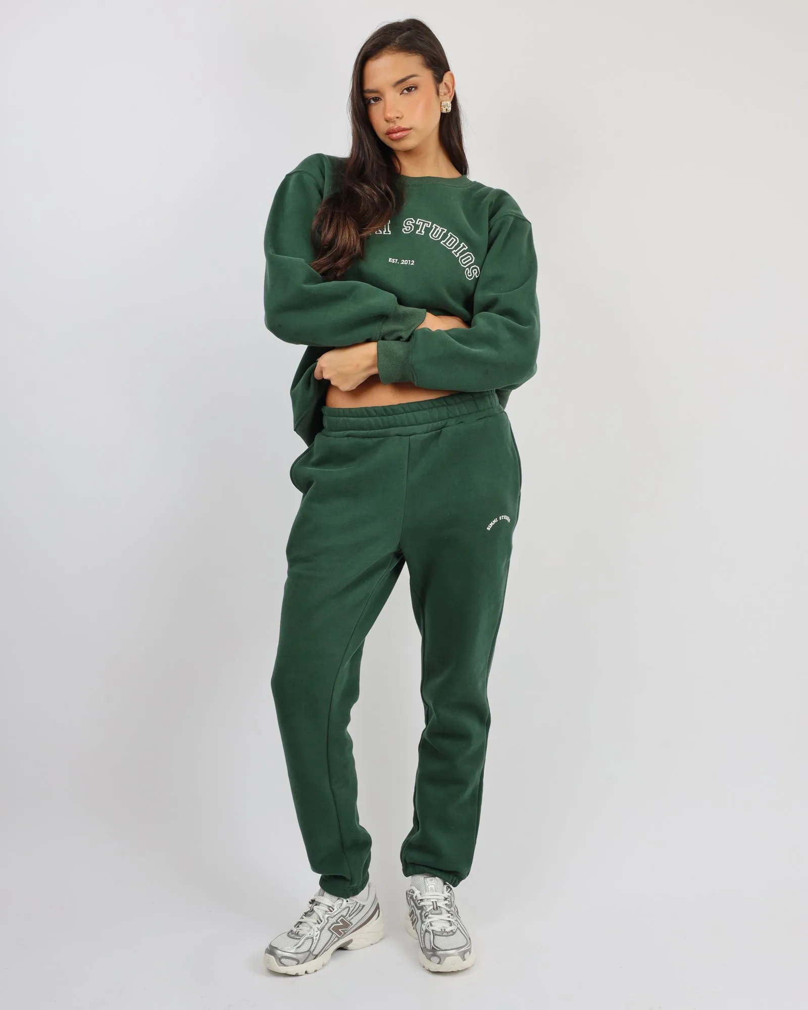 Ashby Simmi Studios Varsity Slogan Sweatshirt in Pine Green sold by Simmi London product image thumbnail 3
